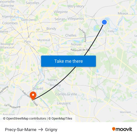 Precy-Sur-Marne to Grigny map