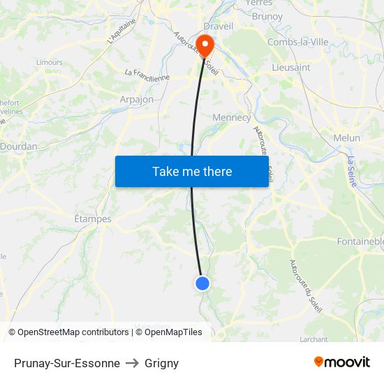 Prunay-Sur-Essonne to Grigny map