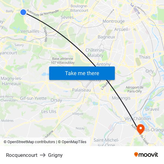 Rocquencourt to Grigny map