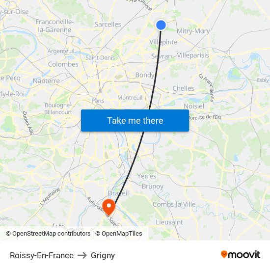 Roissy-En-France to Grigny map