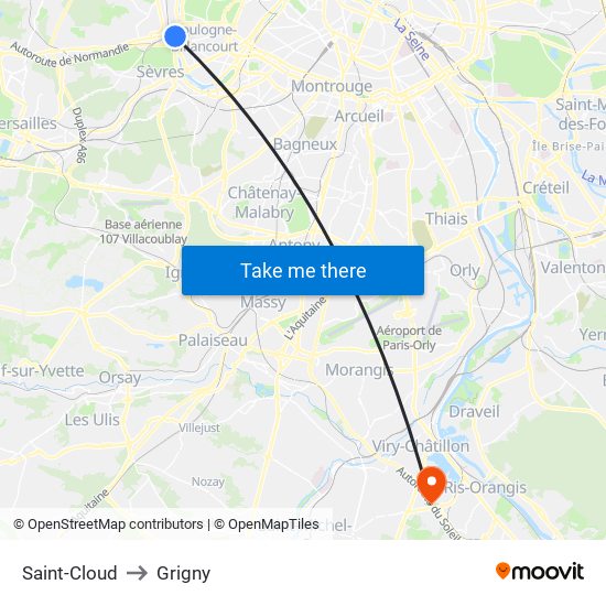 Saint-Cloud to Grigny map