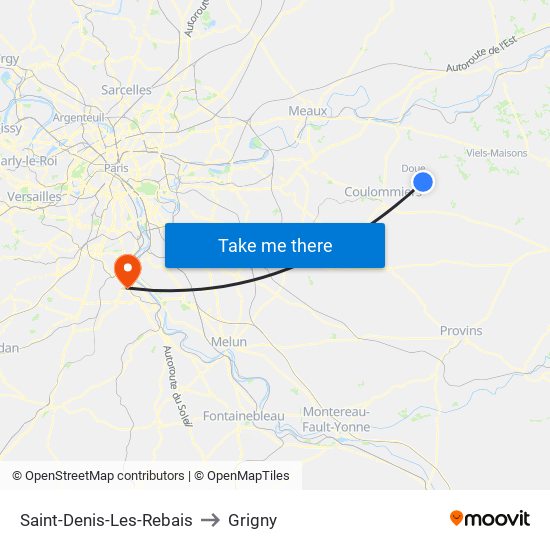 Saint-Denis-Les-Rebais to Grigny map