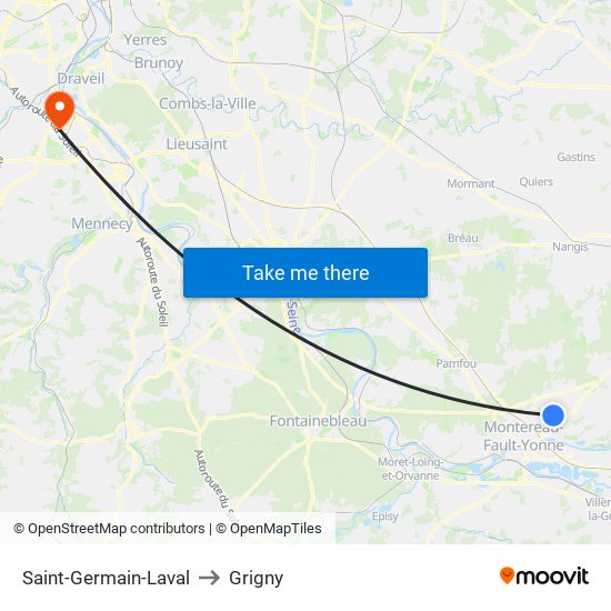 Saint-Germain-Laval to Grigny map
