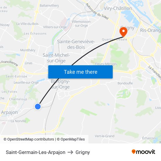 Saint-Germain-Les-Arpajon to Grigny map