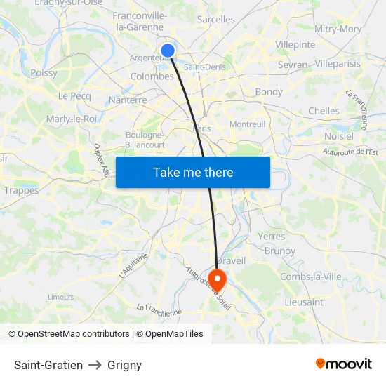 Saint-Gratien to Grigny map