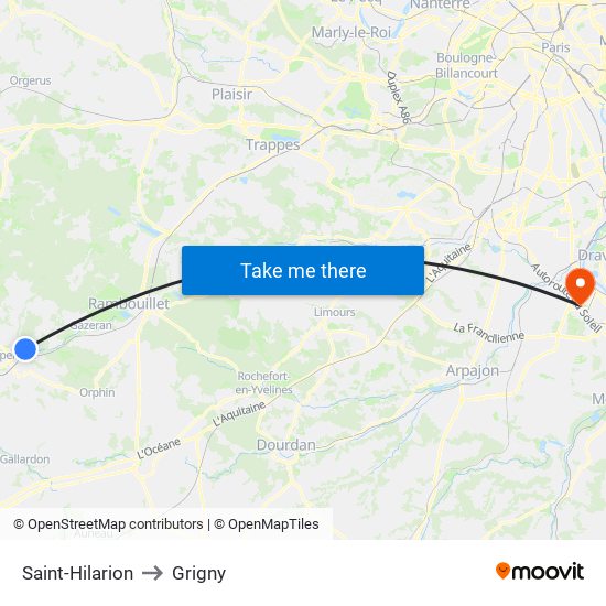 Saint-Hilarion to Grigny map