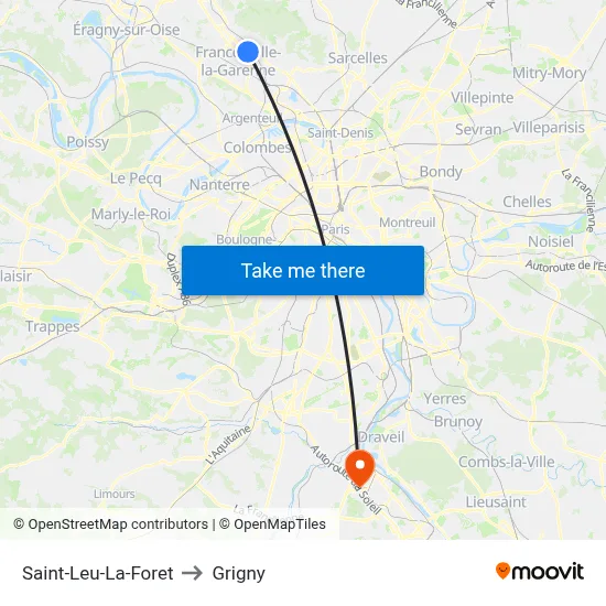 Saint-Leu-La-Foret to Grigny map