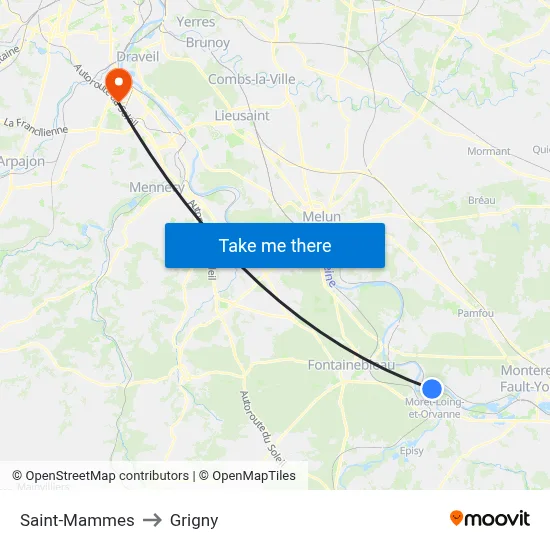Saint-Mammes to Grigny map