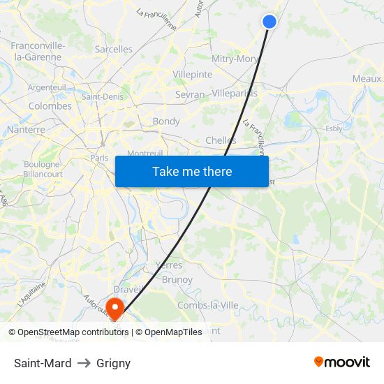 Saint-Mard to Grigny map
