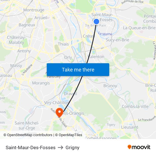 Saint-Maur-Des-Fosses to Grigny map