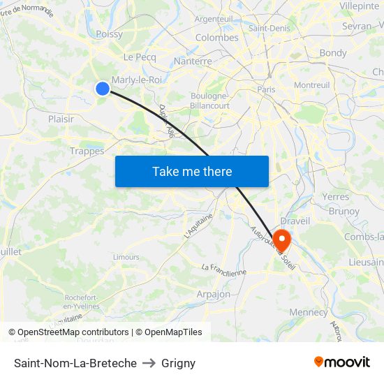 Saint-Nom-La-Breteche to Grigny map