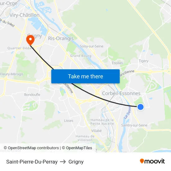Saint-Pierre-Du-Perray to Grigny map