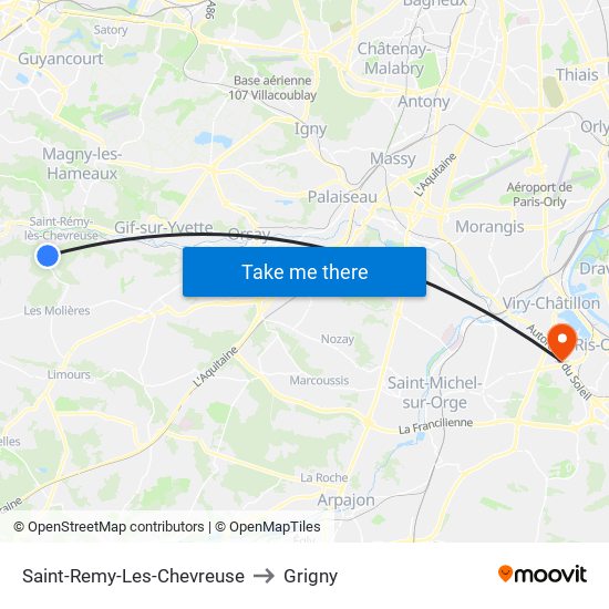 Saint-Remy-Les-Chevreuse to Grigny map