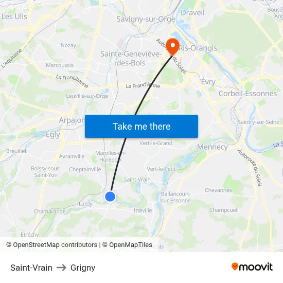 Saint-Vrain to Grigny map