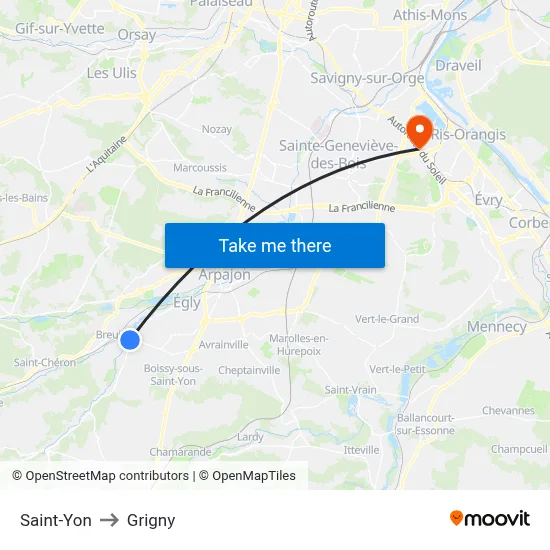 Saint-Yon to Grigny map