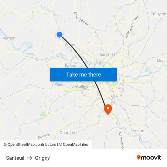 Santeuil to Grigny map