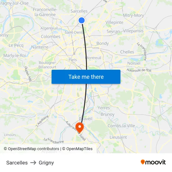 Sarcelles to Grigny map