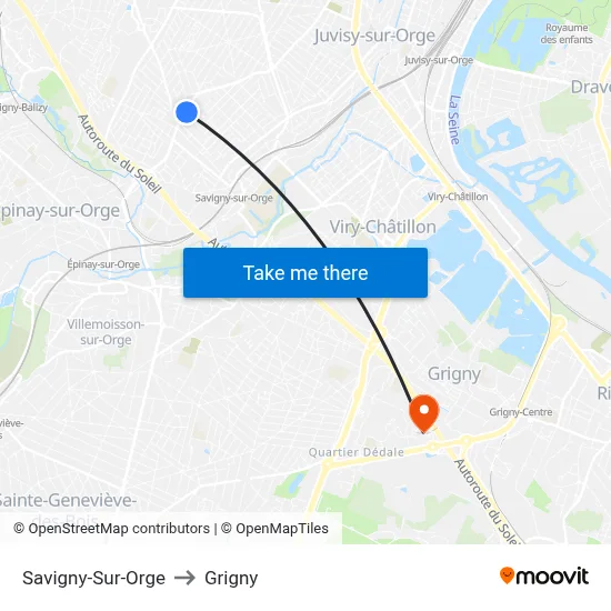 Savigny-Sur-Orge to Grigny map