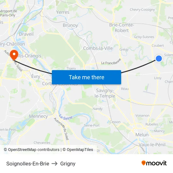 Soignolles-En-Brie to Grigny map