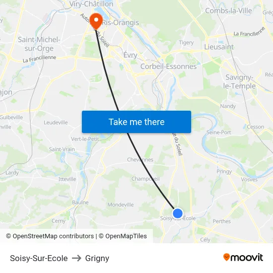 Soisy-Sur-Ecole to Grigny map