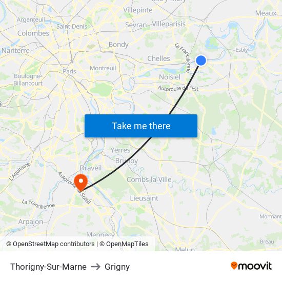 Thorigny-Sur-Marne to Grigny map