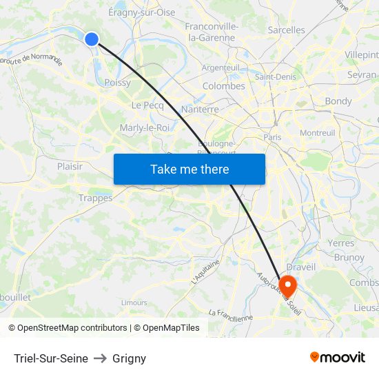 Triel-Sur-Seine to Grigny map