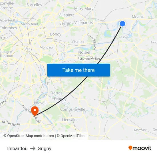 Trilbardou to Grigny map
