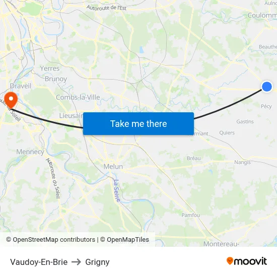 Vaudoy-En-Brie to Grigny map