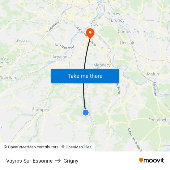 Vayres-Sur-Essonne to Grigny map