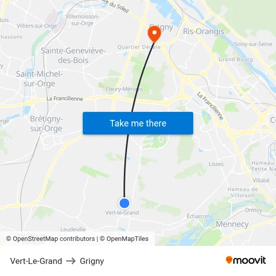 Vert-Le-Grand to Grigny map