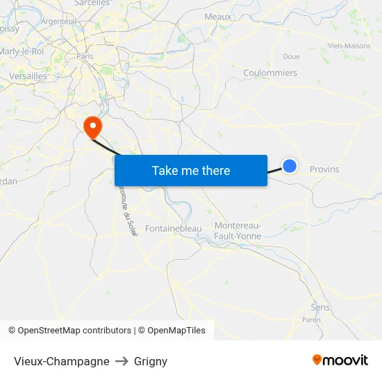 Vieux-Champagne to Grigny map