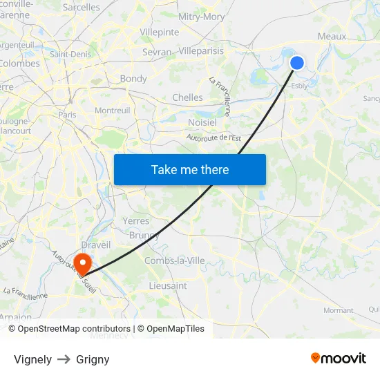 Vignely to Grigny map