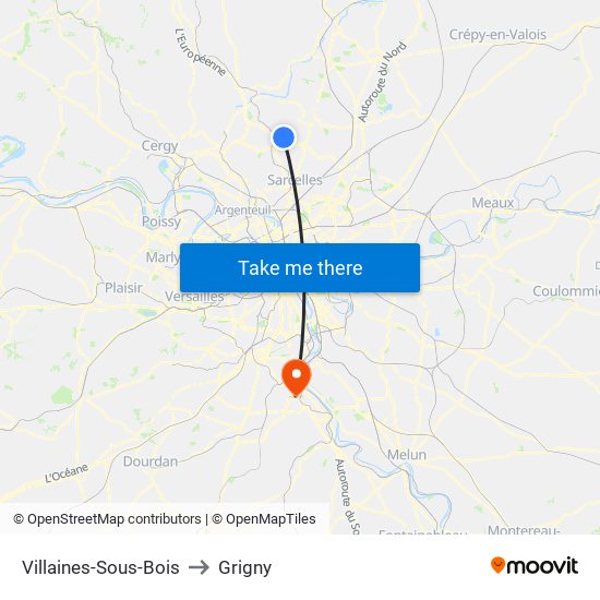 Villaines-Sous-Bois to Grigny map