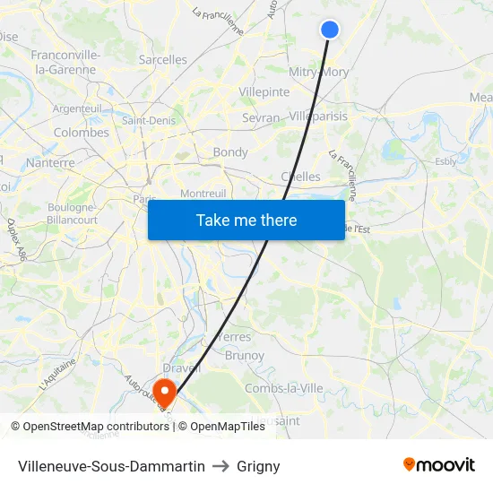 Villeneuve-Sous-Dammartin to Grigny map