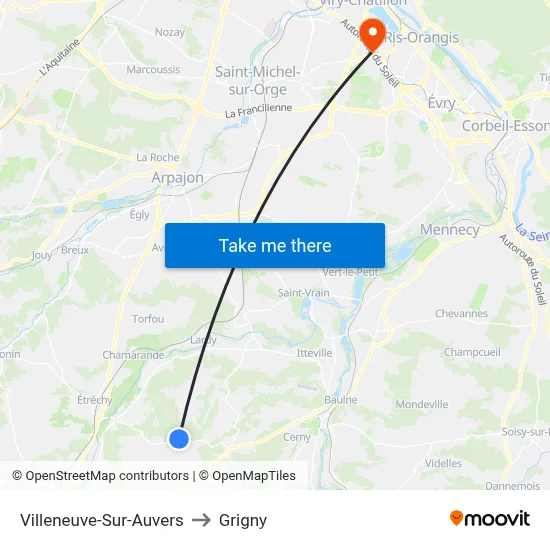 Villeneuve-Sur-Auvers to Grigny map