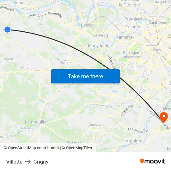 Villette to Grigny map