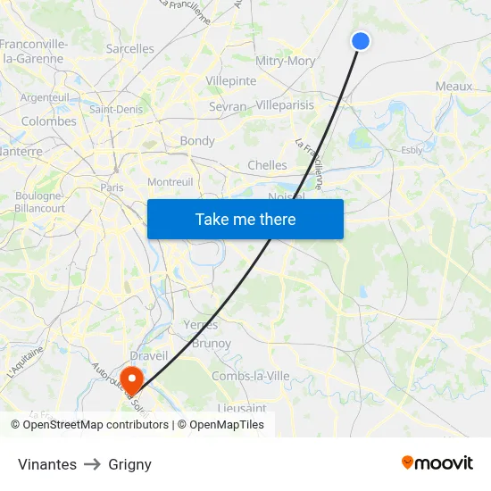 Vinantes to Grigny map