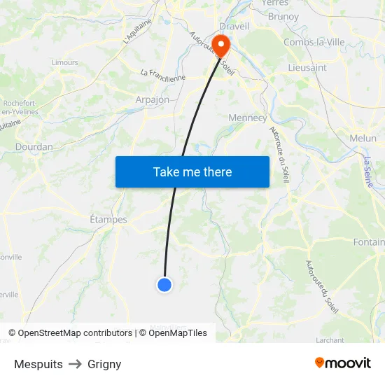 Mespuits to Grigny map