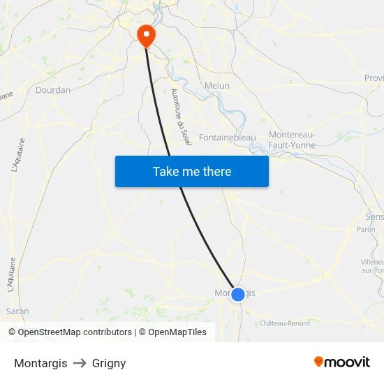 Montargis to Grigny map