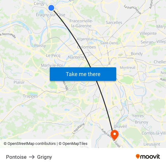 Pontoise to Grigny map