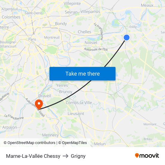 Marne-La-Vallée Chessy to Grigny map