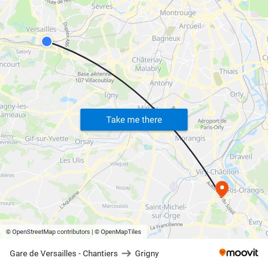 Gare de Versailles - Chantiers to Grigny map