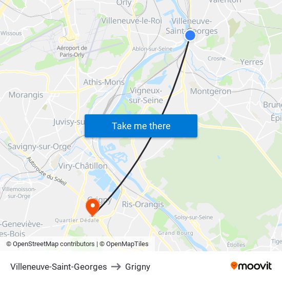 Villeneuve-Saint-Georges to Grigny map