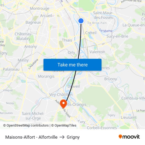 Maisons-Alfort - Alfortville to Grigny map