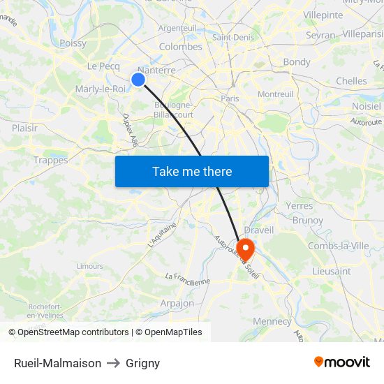 Rueil-Malmaison to Grigny map
