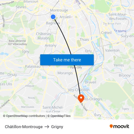 Châtillon-Montrouge to Grigny map