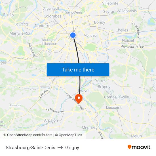 Strasbourg-Saint-Denis to Grigny map