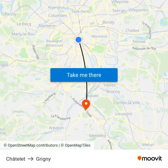 Châtelet to Grigny map