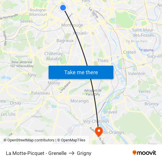 La Motte-Picquet - Grenelle to Grigny map