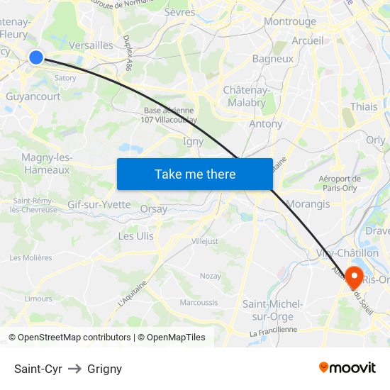 Saint-Cyr to Grigny map